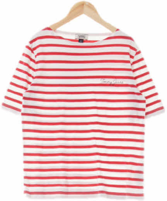 8193 토미힐피거 화이트레드 스트라이프 면 보트넥스티치텍스트반팔티 [S]