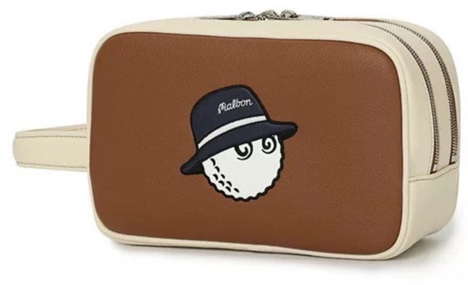 패션 골프 가방 파우치 가방 캐릭터 자수 휴대용 이중 대용량 토트백, 갈색