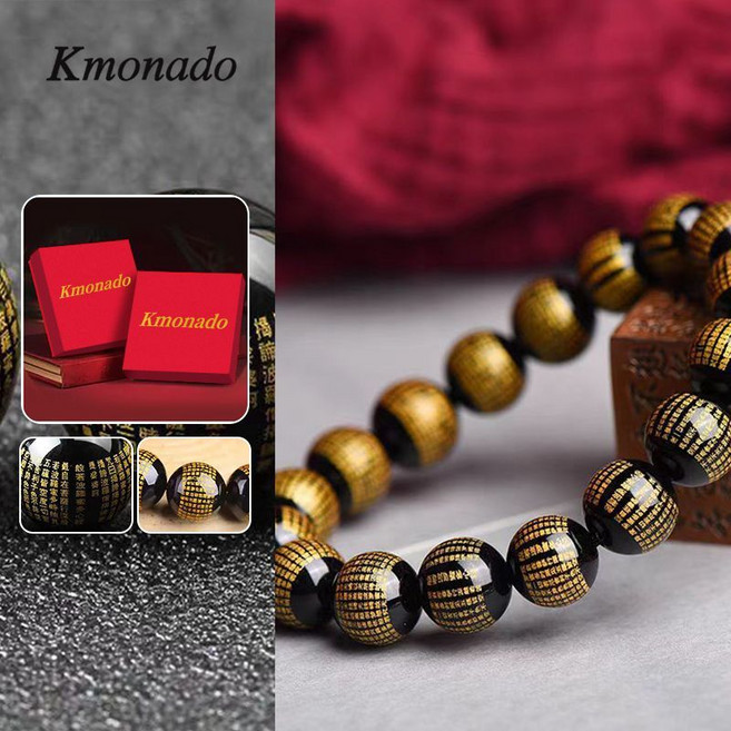 Kmonado 黑瑪瑙 經文 般若波羅蜜多心經 手串 禮盒裝, 1個, 黑瑪瑙心經手串Kmonado品牌禮盒