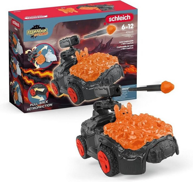 Schleich Eldrador Creatures - 17.8cm(7인치) Lava CrashMobile 미니 생물 놀이 세트 포함 - 풀백 액션 남아 및 여아용 슈팅 장난감, Lava Vehicle with Mini Creatur