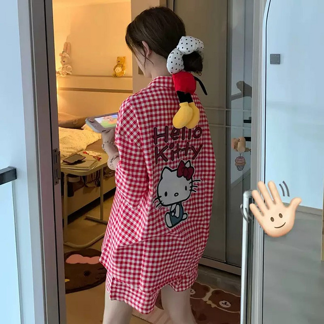 에트월 데일데일 체크 잠옷 홈웨어 세트