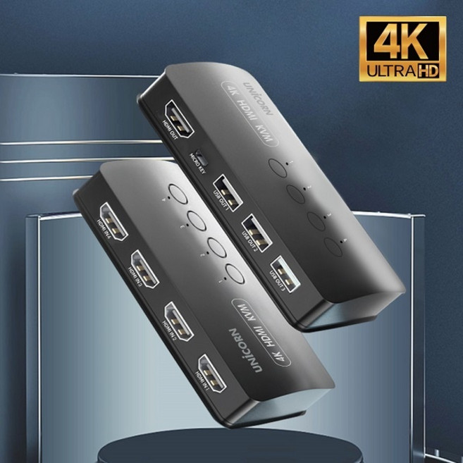 (서진네트웍스) 유니콘 4K 모니터 키보드 마우스 USB공유 (KVM-400HV) (KVM스위치/4:1/HDMI/케이블 포함), 1개