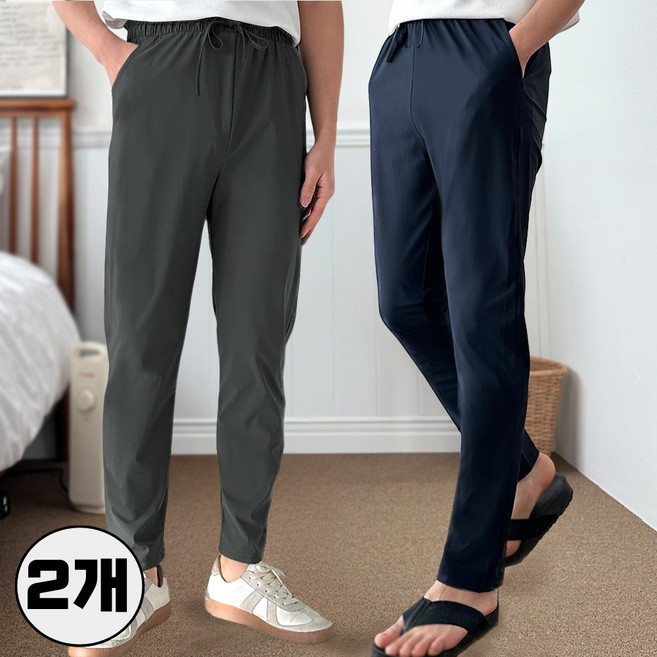 [1+1] 제시본 남녀공용 여름 아이스 냉감 바지 편한 빅사이즈 S~6XL 시원한 쿨 스판 밴딩 커플 슬랙스