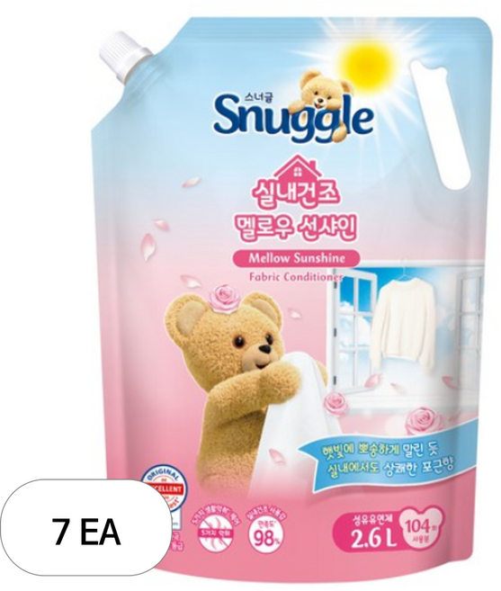 스너글 실내건조 섬유유연제 멜로우 선샤인향 리필, 2.6L, 7개