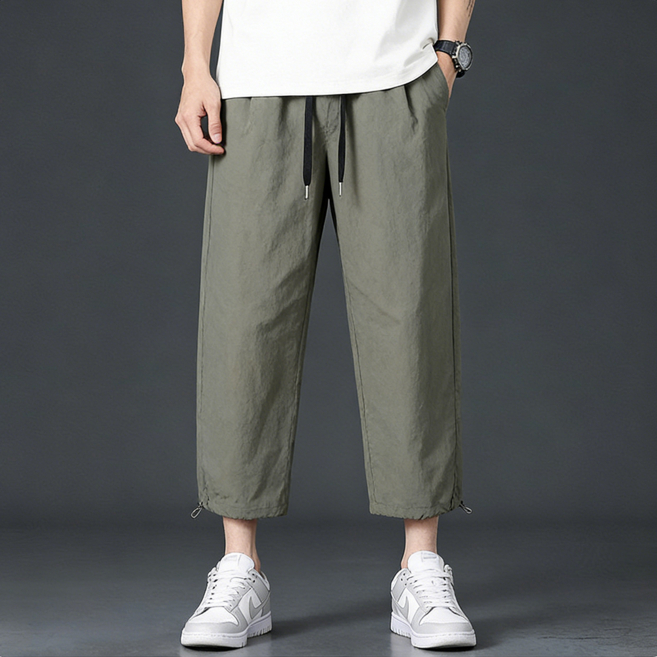 2026 남성 여름 초특가 빅사이즈 8부 바지 아이스실크 냉감 밴딩 바지 와이드 스트레이 얇은 캐주얼트 반바지 팬츠