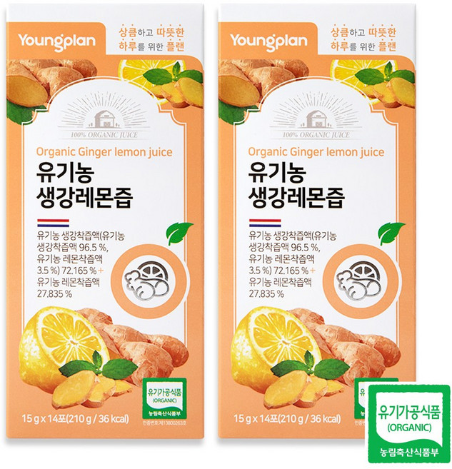 영진약품 유기농 생강 레몬즙 원액 % 스틱 NFC, 2박스, 210g