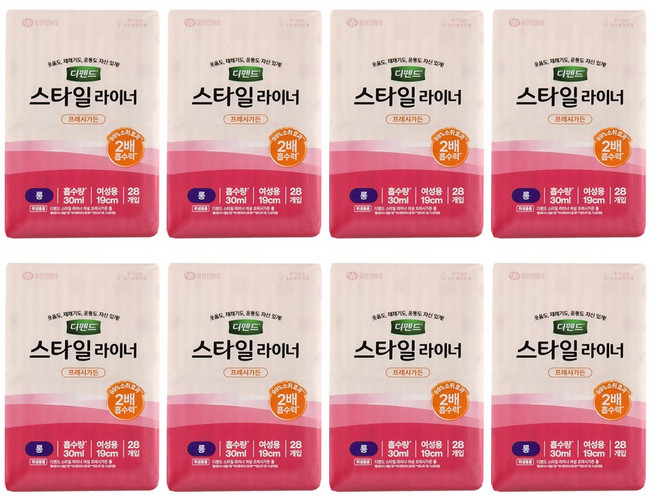 유한킴벌리 디펜드 스타일 라이너 롱 프레시가든향 28P * 8, 8세트, 소형, 28매입