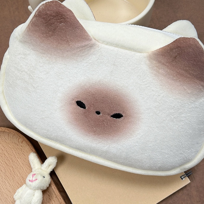 샴고양이 펜케이스 파우치 문구 필기구 수납 봉제 인형, 1개, 아이보리
