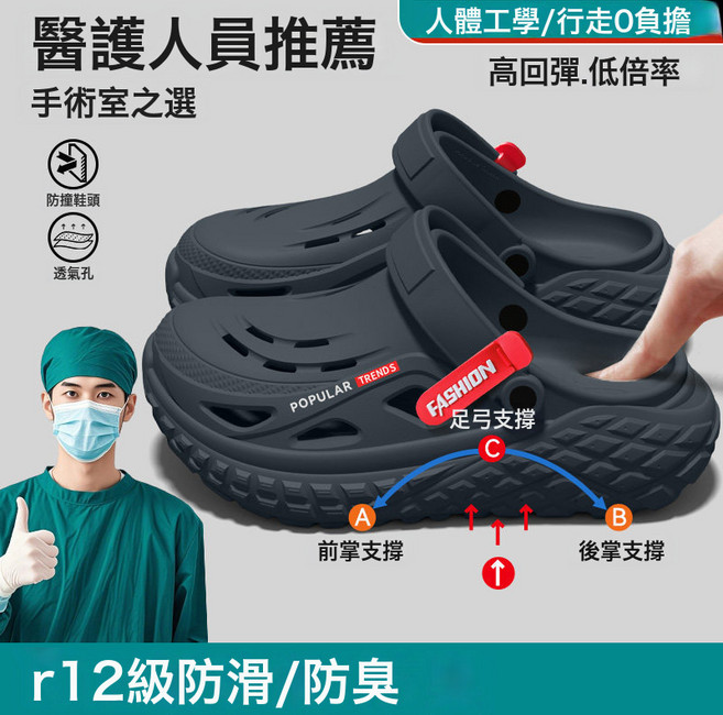 手術室洞洞鞋男款2026夏季新款防滑防臭足弓支撐外穿耐磨涼拖鞋男, 10 cm, 深灰【輪胎級防滑底】:40-41
