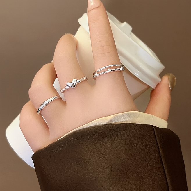 유니크한 하트라인 트위스트 3개 세트 심플 반지