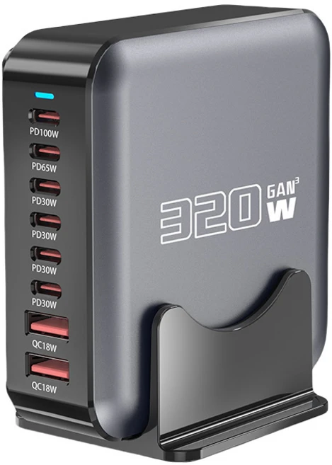 스타일닥터 GaN PPS 320W 초고속 멀티 충전기 8포트 6C2A PD3.0 급속 충전 충전소, 1개, 그레이 - 쿠팡