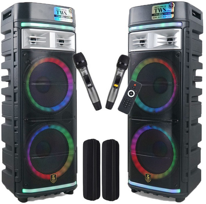 컴스 TWS LED 파티박스 스피커 이동식 UHF 블루투스 버스킹 노래방 앰프, CR500D, 혼합색상