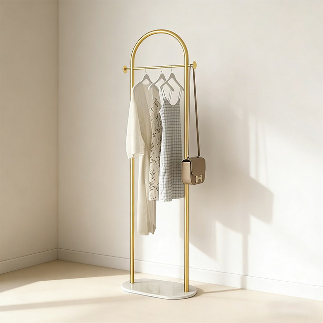 Frokom 라운드 튼튼한 철제 스탠드 행거 드레스룸 헹거 스탠드 옷걸이 거치대, 골드