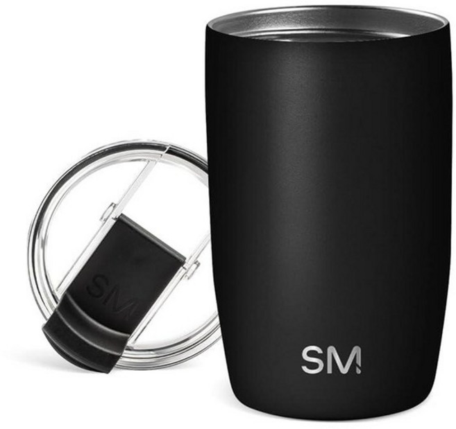 Simple Modern Voyager 단열 여행용 커피 머그 텀블러 빨대 및 투명 플립 뚜껑 포함 스테인리스 스틸 보온병 컵 350ml(12온스) 미드나이트 블랙14, - Midnight Black
