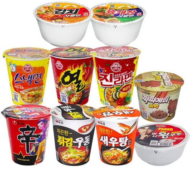 [한번에먹자쇼핑몰] 작은 컵라면 10종세트 신라면 + 진라면 매운맛 + 육개장사발면 + 왕뚜껑 미니 + 새우탕 + 열라면 + 짜파게티 범벅 + 튀김우동 + 김치사발면 + 스낵면