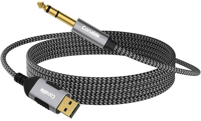 USB에서 635mm TRS 스테레오 오디오 케이블 6피트 USB-A에서 1/4인치 어댑터 보조 잭 코드 금도금 커넥터 나일론 땋은 재킷 DAC 칩 노트북 앰프 믹서 홈 시어터, 6FT, 1개