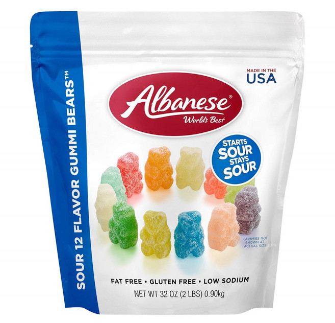 알바네즈 세계 사워 12가지 맛 구미 베어 907g Albanese World's Best Sour 12 Flavor Gummi Bears | 32oz Bag of Can, N/A, 1개