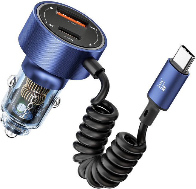 Toocki 60W PD3.0+QC3.0+Type-C 3 in 1 반투명 고속 차량용 충전기, 블루, TQ-CC26A