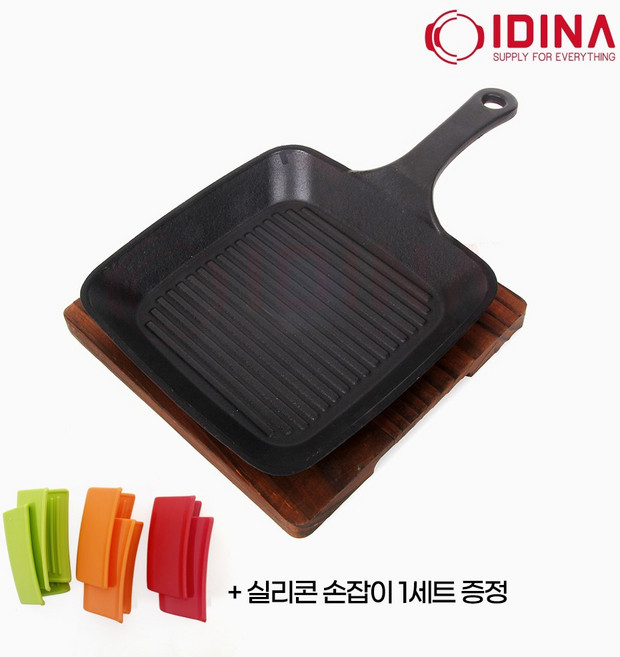 이디나 미향 손잡이 주물팬 서버 무쇠 주물 철판 구이 스테이크 콘치즈 사각팬, 1개, 단일