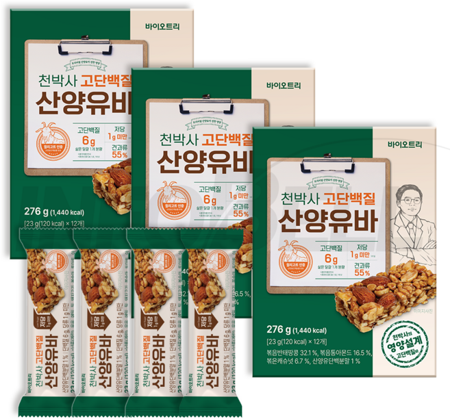 [TV홈쇼핑정품 인포벨]하루 고단백바 단백질 산양유바 단백질바 장미화 프로틴 헬스 운동 영양 보충제 저당 간식 스낵, 3개, 276g