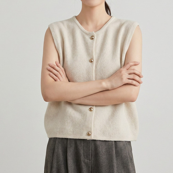 실루 여성 봄 가을 라운드넥 루즈핏 버튼 니트 베스트 니트 조끼