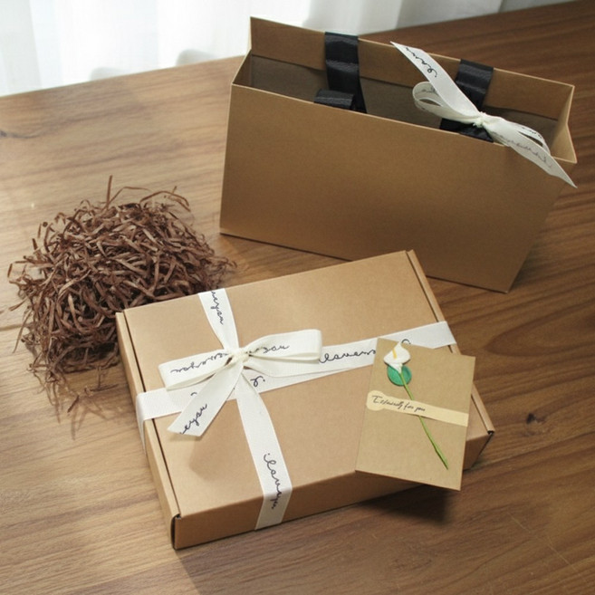 클라이트 감성 리본 크래프트 박스 + 쇼핑백 답례품 기념일 선물 포장 세트, 1개