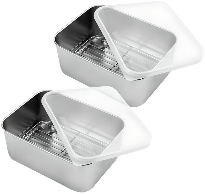 키친구 304 스텐밧드, 사각트레이 + 와이어받침대 + 뚜껑, 2개