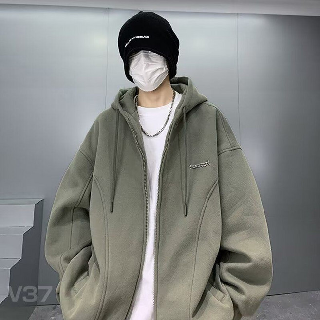 男士春秋款重磅連帽外套 國風潮牌青少年拉鍊衛衣