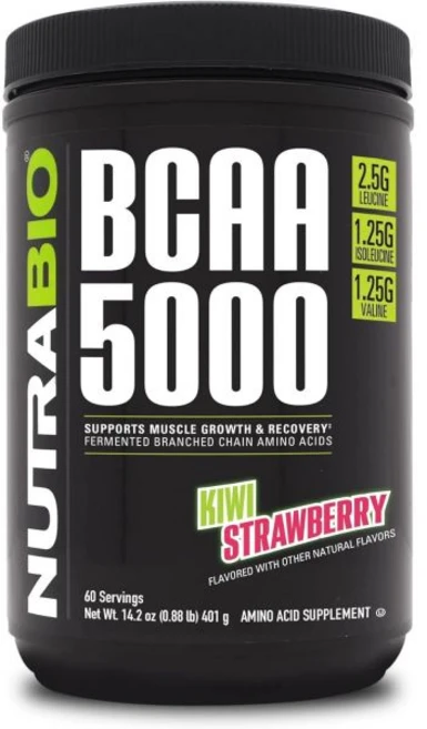 뉴트라바이오 NutraBio BCAA 5000 Powder - Vegan Fermented BCAAs - Supports Lean Muscle Growth Recovery, Kiwi Strawberry, 1개, 401g - 쿠팡