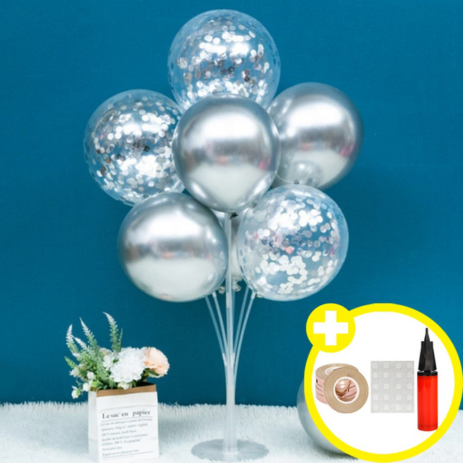 [심플 파티] 메탈크롬 컨페티 혼합풍선 스탠드(70cm) 세트 인생샷 포토존 연출템 10옵션 [에브리띵스마일] 1074, 1세트, 실버 컨페티_실버 풍선