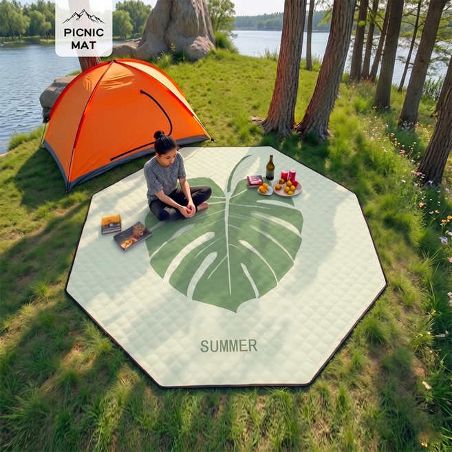 PICNIC MAT 팔각형 캠핑 매트 방습 매트 도톰 아웃도어 방수 캠핑 텐트 매트, 녹색