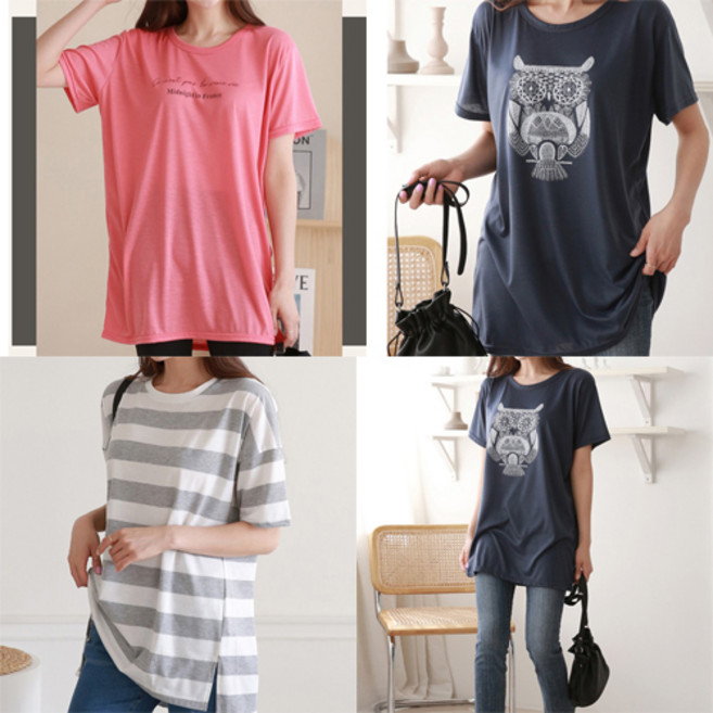 여성 국산 여름 박스 롱 루즈핏 세미오버핏 예쁜 캐릭터 프린트 데일리룩 반팔 티셔츠