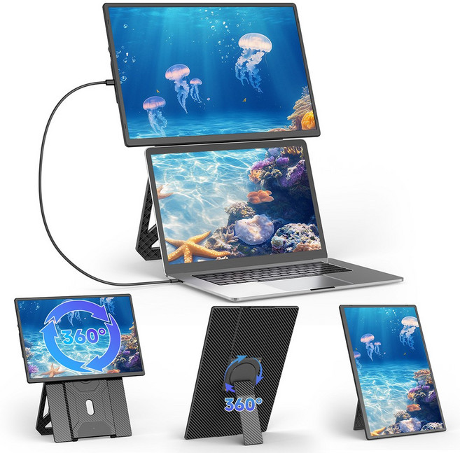 KEFEYA 16인치 FHD IPS 노트북 휴대용 듀얼 스크린 포터블 보조 모니터 탈부착 회전식, N2, 40.7cm