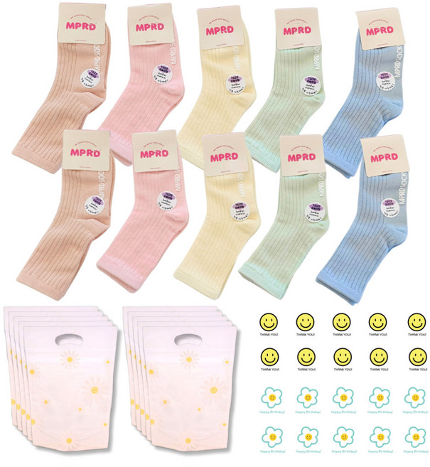 미포리댁 어린이집 생일 답례품 선물 유치원 졸업 입학 구디백 아동 유아 키즈 양말, 10개, 양말+데이지 지퍼백