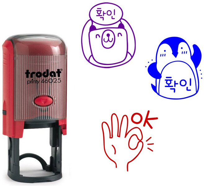[자동스탬프] Trodat 동물캐릭터 OK.확인.검도장 (46025), 디자인4.펭귄(확인), 블루(파랑)