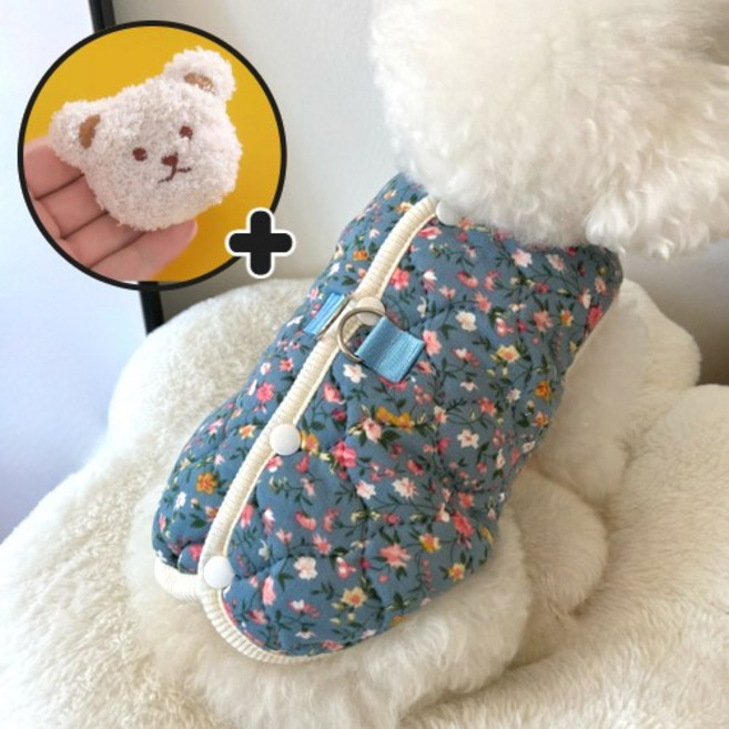 미르펫 귀염뽀짝 강아지 할머니 조끼 겨울옷 하네스, 1개, 파랑다솜