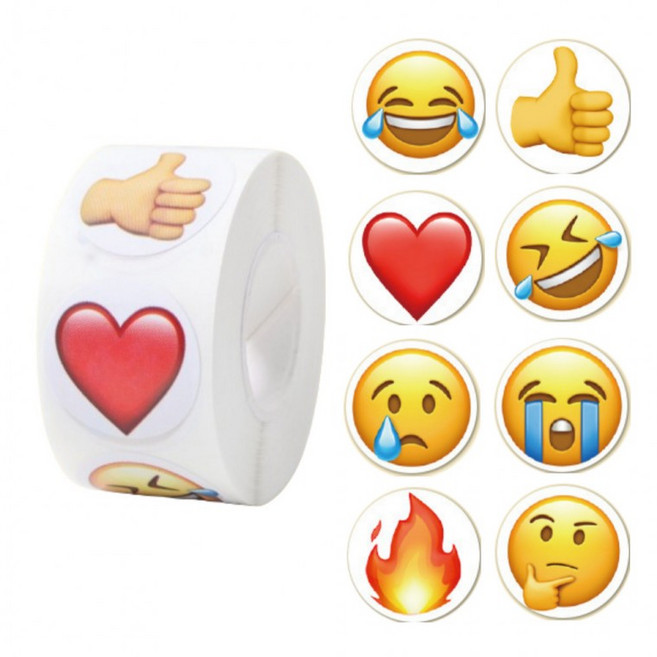 500매입 8종 이모티콘 하트 불꽃 원형 스티커, 1세트, 혼합(S1513) 500매입