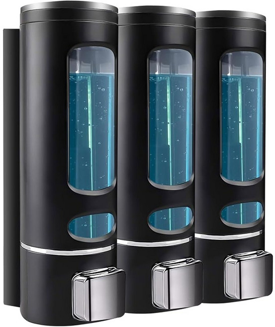 GAPINO 샴푸 디스펜서 상업용 고급 욕실 디스펜서 타공 없는 벽부착형 3구 400ml, 크롬실버, 1개