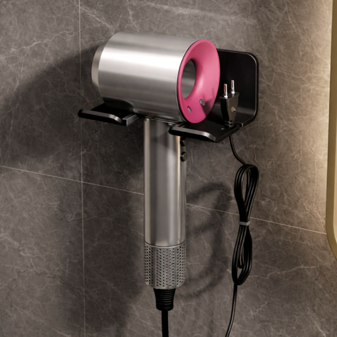 무타공 헤어드라이기걸이 고데기거치대 드라이기고데기거치대 화장실드라이기걸이, 블랙, 1개