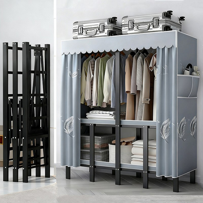[시스슈] 조립없는접이식 철제 옷장 드레스룸 시스템 행거, 파란깃털