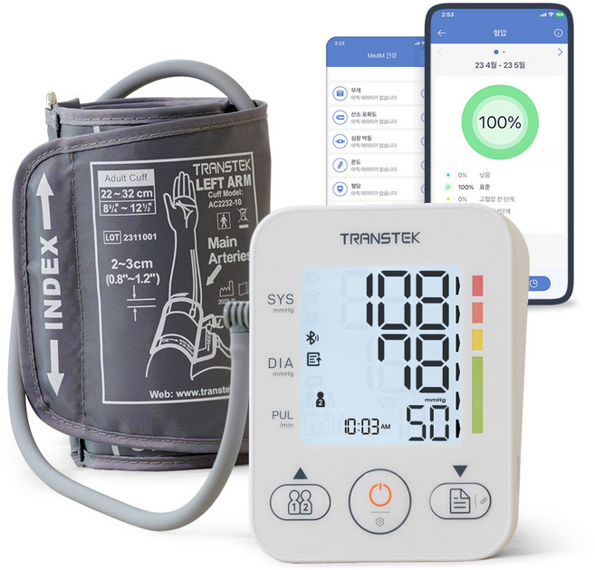 트랜스텍 팔뚝형 블루투스 혈압측정기 TMB-2271-BK 자동 혈압계, 1개