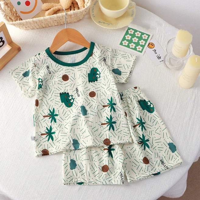 萱寶媽咪baby童裝館 兒童夏季短袖套裝 女童印花上衣男童短褲 兩件式童裝