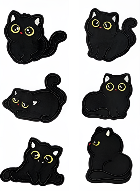 일상채움 귀여운 검은 고양이 자수 와펜 세트, 6개, 블랙