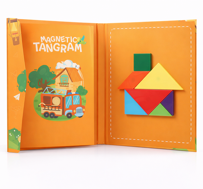 탱그램 ABS칠교자석놀이 4가지 디자인 EQ IQ 치매예방 도형놀이 탱그램 수학놀이 도안놀이, 옵션3번일러스트주황, 1개