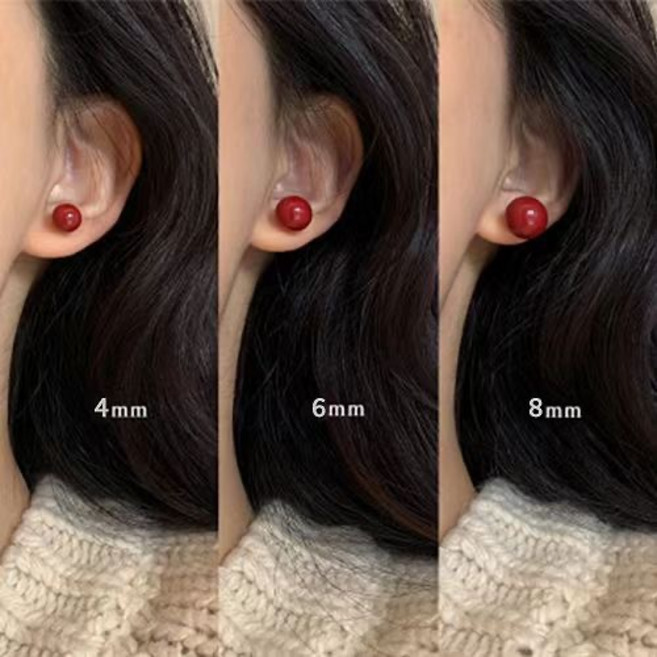 硃砂耳釘S925銀高級感螺絲扣耳釘女養耳洞耳骨釘本命年耳飾防丟款