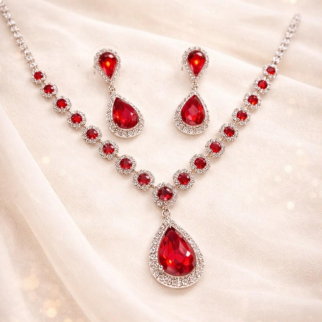 스타일홀리 프리미엄 여신 물방울 큐빅 목걸이 귀걸이세트 -댄스 웨딩 파티 -