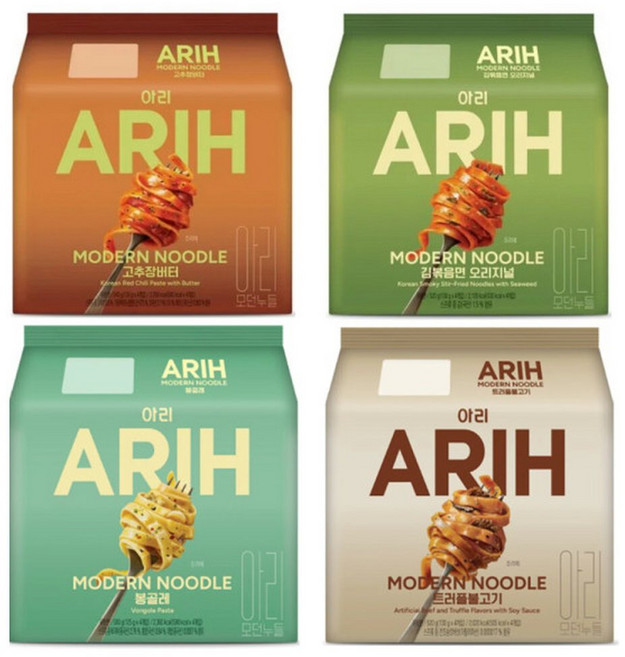 팔도 아리 ARIH 모던누들 봉지라면 4종 16입(고추장버터4개+김볶음면4개+봉골레4개+트러플불고기4개), 16개