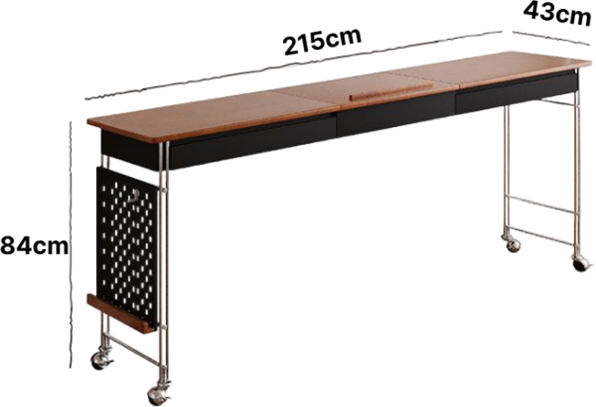 라움노르 편리한 이동식 침대 책상 바퀴달린 홈오피스 테이블 각도조절 데스크, 월넛