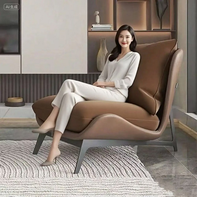 의자 거실 싱글 소파 현대 간단한 침실 발코니 레저 운지 클럽 회의, 1개, Coff full leather