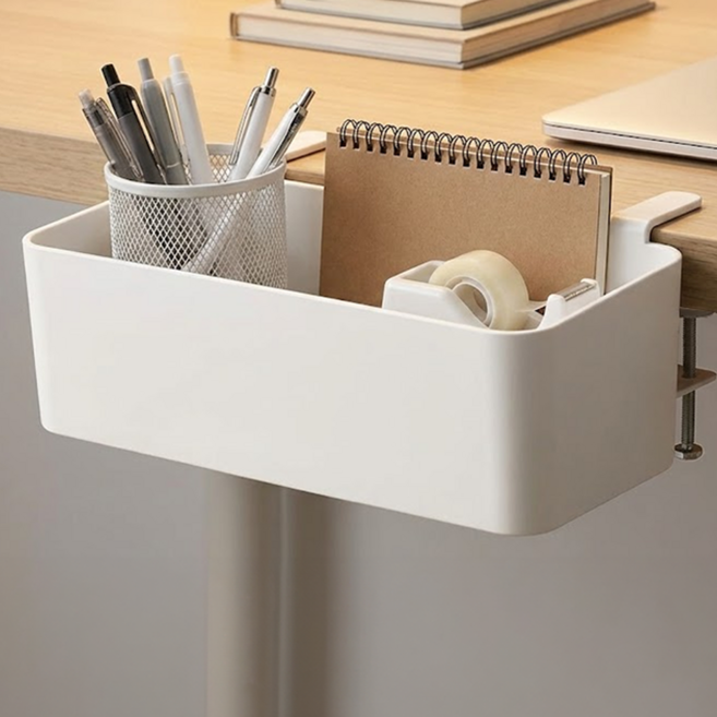 살림생각 철제 무타공 걸이형 책상 사이드 확장 수납함, 1개, 화이트